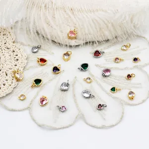 Colorful zircon heart pendants in 18k gold plated copper for DIY jewelry making
