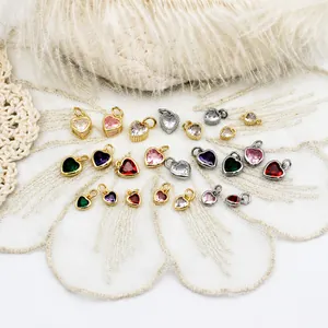 Mini Colorful Zirconia Heart Shape Pendants DIY Jewelry Accessories Copper 18K Gold Plated Heart Charms For Necklace Bracelet Earrings Making