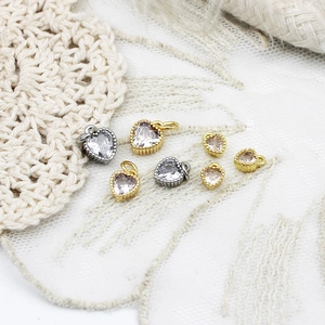 Chic 18k gold plated mini heart pendants with sparkling white zircon for DIY jewelry making