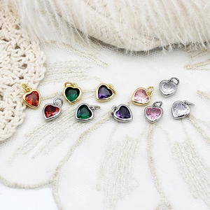 Mini heart-shaped colorful zircon pendants with 18k gold plating for DIY jewelry making
