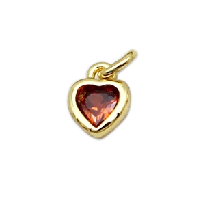 Mini 18k gold plated heart pendant with red zircon stone for DIY jewelry making
