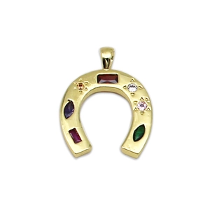 18K gold plated horseshoe pendant with colorful gemstones for DIY jewelry making
