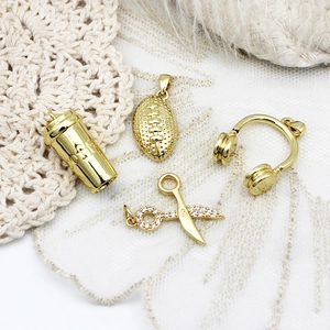 18K gold plated charms featuring coffee cup, football, headphones and scissor pendants