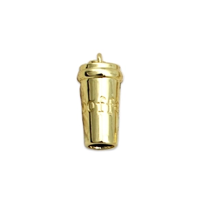18K gold plated coffee cup pendant with Coffee engraving for DIY jewelry making