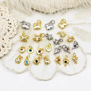 18K Verguld Koper Mini Hanger Charm Zirconia Hart Ster Klaver Waterdruppel Voor DIY Sieraden Maken Vrouwen Ketting