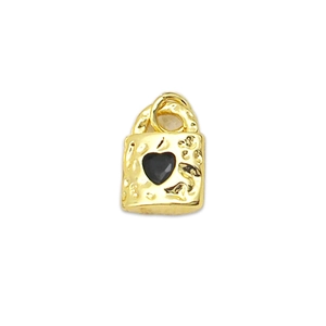 Vintage-Schlossanhänger mit 18K Goldbeschichtung, Hammerschlag-Textur und schwarzem Herz