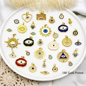 Bohemian 18K gold plated charms with evil eye and sun pendants for jewelry making