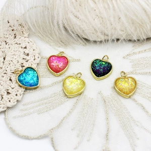 Set of colorful 18K gold plated heart charms with glitter resin for DIY jewelry making