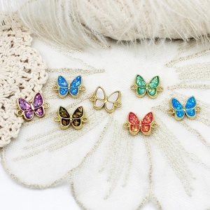 Detailed butterfly connectors in 18K gold plating with colorful opal inlay for DIY jewelry