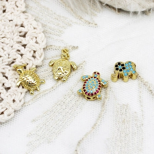 Gold-plated sea turtle and elephant micro-pave pendants for DIY jewelry making
