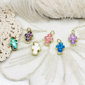18K Gold Plated Copper Synthetic Opal Pendants For DIY Jewelry Making Colorful Heart Cross Butterfly Star Turtle Charms