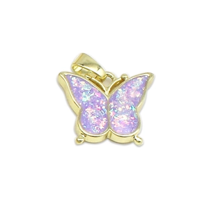 18K gold plated butterfly pendant with purple iridescent opal inlay for DIY necklaces