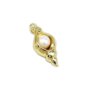 Golden sea shell pendant with white pearl inlay and micro-pave details for DIY jewelry