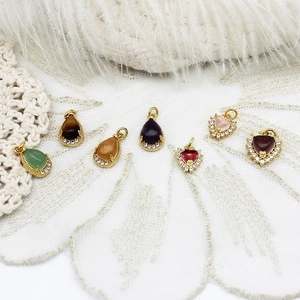 Colorful gemstone heart and teardrop pendants with micro-pave zirconia in gold settings