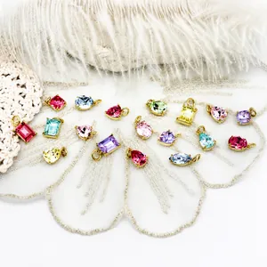 Ciondoli Geometrici a Forma di Cuore Marchesa e Goccia in Rame con Strass Placcati Oro 18K per Fai da Te Creazione di Gioielli