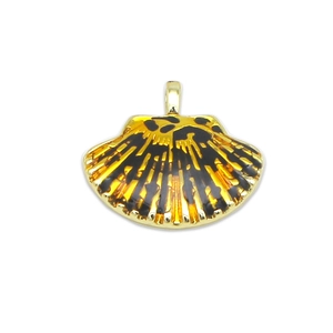18K gold-plated shell pendant with a black and yellow leopard print pattern on white background