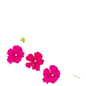 Three rose red flower jewelry pieces with layered petals and white pearl centers