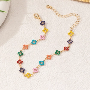 Bunte Emaille-Kleeblatt-Fußkette mit goldener Kette und verstellbarem Verschluss