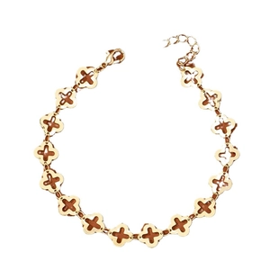 Goldene hohle Kleeblatt-Fußkette mit filigranen geometrischen Gliedern und Karabinerverschluss
