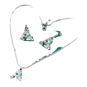 Bohemian silver alloy letter A jewelry set with turquoise stone necklace and earrings