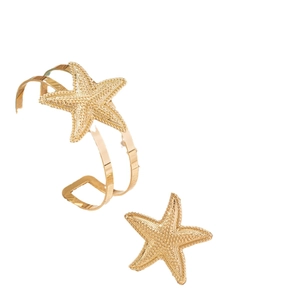 Minimalist golden metal starfish hair accessory jewelry set with textured finish