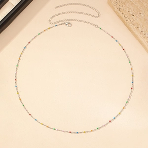 Chic silver alloy waist chain featuring colorful enamel beads and adjustable lobster clasp