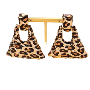 Exaggerated geometric leopard print drop earrings for women party on golden stand