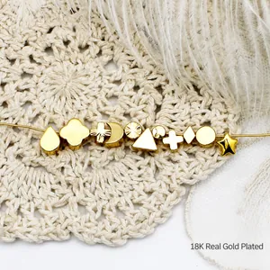Perles en Cuivre Plaqué Or 18K Géométriques Étoile Lune Croix Trèfle pour Création de Bijoux DIY Collier Bracelet