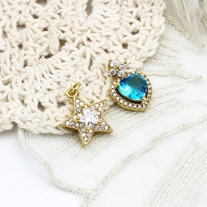 Pendentif en Cuivre Plaqué Or 18K Cœur Étoile Carré Zirconium Coloré Accessoires de Fabrication de Bijoux DIY