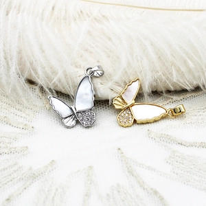 Colgante Mariposa de Cobre Chapado en Oro 18K Con Nácar Circonita Blanca Strass Para Collar Fabricación de Joyería DIY