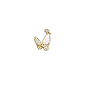 Colgante mariposa elegante de oro 18k con nácar blanco y piedras de circón