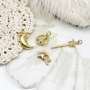 18K gold plated celestial charms with moon and star micro-paved zircons for jewelry