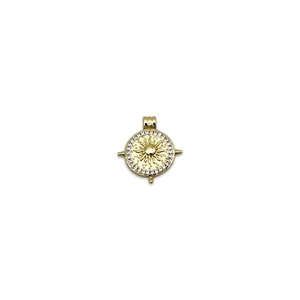 18K gold plated sun pendant with micro-pave cubic zirconia crystals for jewelry making