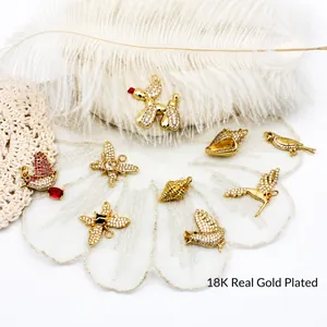 18K Gold Plated Copper Micro Pave Zircon Animal Pendant Balloon Dog Butterfly Bird Shell For DIY Jewelry Necklace Making