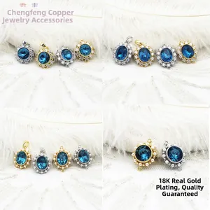 Französischer Vintage Kupfer Blau Zirkonia Künstliche Perle Anhänger Verbinder Für DIY Schmuckherstellung Halskette Armband