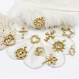 Dije Solo (Sin Cadena) de Cobre Chapado en Oro de 18K Corazón Estrella Cruz Con Perla Artificial de Imitación Zirconia para Joyería DIY