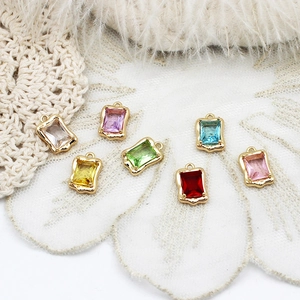 Micro-pave colorful rectangular gem pendants with gold plating for DIY jewelry making