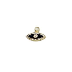 Golden evil eye pendant with micro-pave crystals and black enamel for DIY jewelry