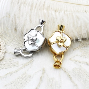 Boutique camellia abalone shell clasps for pearl necklaces with 18K gold plated finish