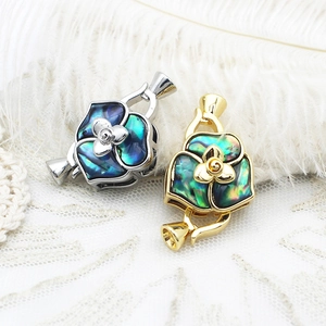 Luxury 18K gold plated abalone shell camellia flower jewelry clasp and pendant component