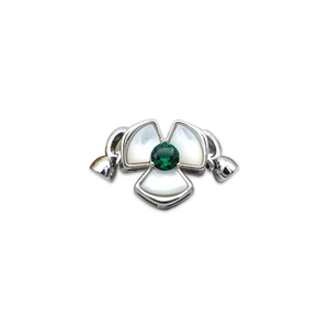 18K gold-plated pearl necklace clasp with abalone shell flower and green gemstone