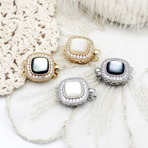 18K Gold Plated Copper Micro Pave Zircon Mother Of Artificial Pearl Connector Clasp For DIY Necklace Bracelet Making Findings