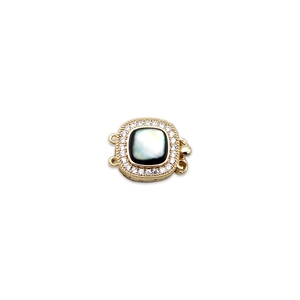 Luxurious gold necklace clasp with black mother of pearl and micro-pave white zircons
