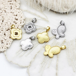 Polished gold and silver stainless steel clover and butterfly pendant set for DIY jewelry