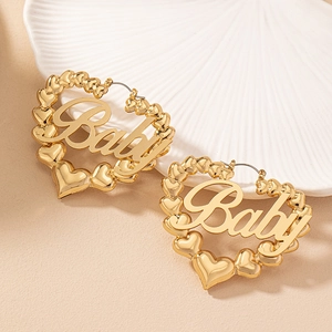 Orecchini a Cerchio a Cuore Oro per Donna Con Lettere Scavate Angel Baby Baddie Lega Grandi Orecchini Hip Hop Gioielli