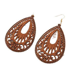 Vintage Boho Holzohrringe in Tropfenform mit filigranem Mandala-Laserschnitt-Muster
