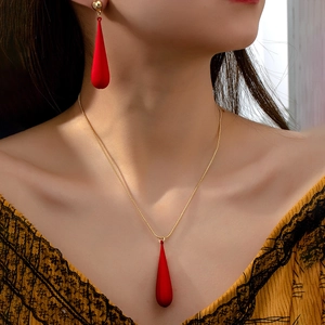 Juego de Collar y Pendientes con Colgante de Gota de Agua Geométrico de Aleación Vintage Joyería Elegante Mate para Mujer