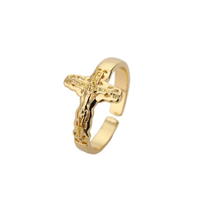 Adjustable gold plated stainless steel crucifix ring featuring a detailed Jesus cross design