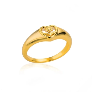 Chic 18k gold plated geometric ring featuring a hollow heart frame and sunflower motif