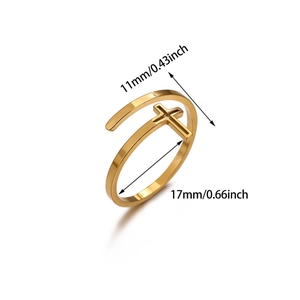 Adjustable gold stainless steel cross ring for men and women with 11mm cross detail
